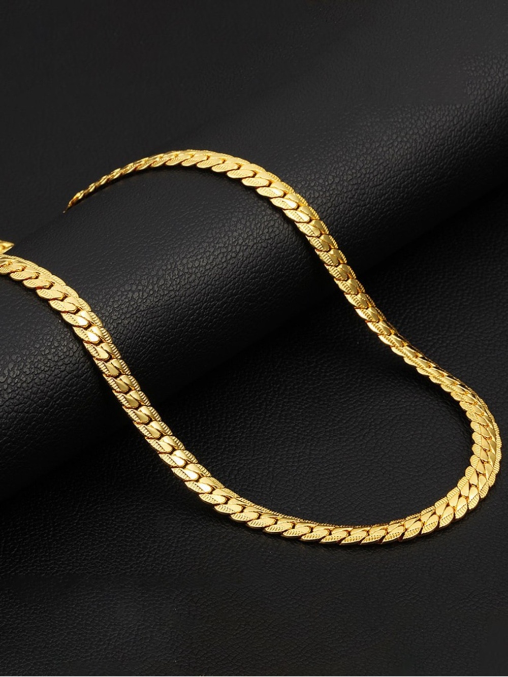 Gold Tone Herringbone Chain Necklace